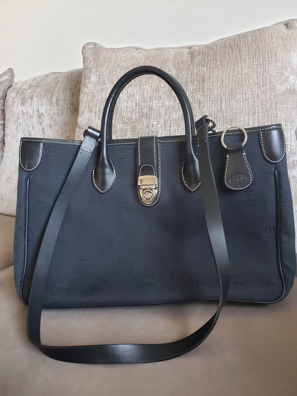 Dooney & Bourke Black Double Handle  Tote with Silver Hardware Crossbody Bag